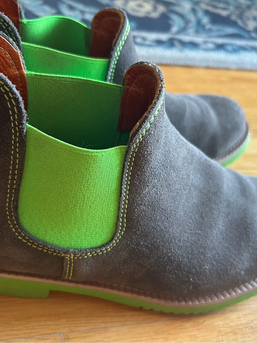 Kids Suede Chelsea Boot in Brown and Neon Green